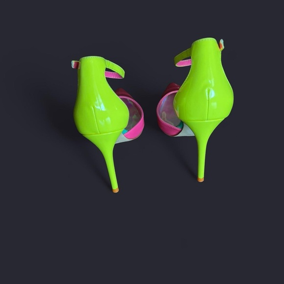 Nine West Patent Pointed-Toe Pumps in Hot Pink and Neon Yellow - Picture 4 of 7